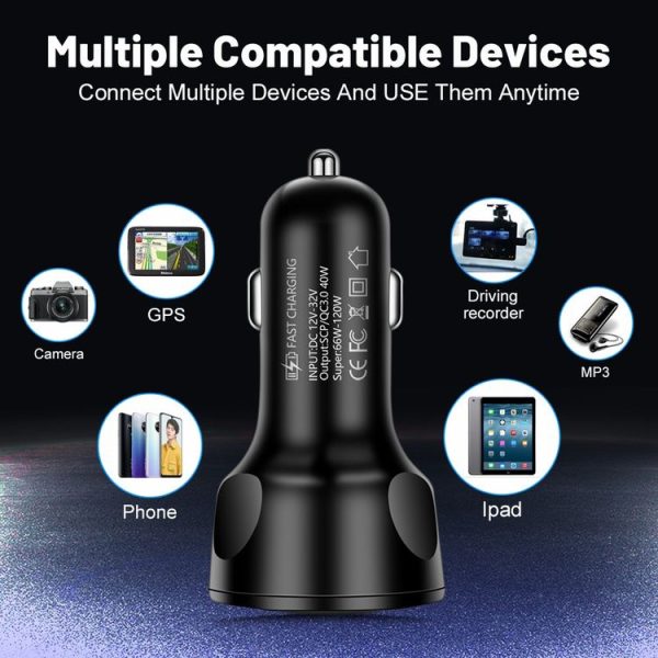 66W 4 in 1 Digital Display Fast Charging Car Charger with Voltmeter (White) - Image 7