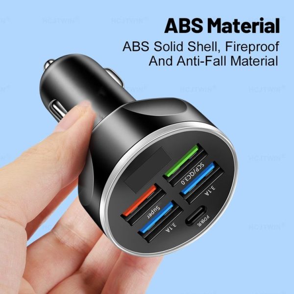WGS-G37 5 in 1 Digital Display Super Fast Charging Car Charger with Voltmeter (Black) - Image 4