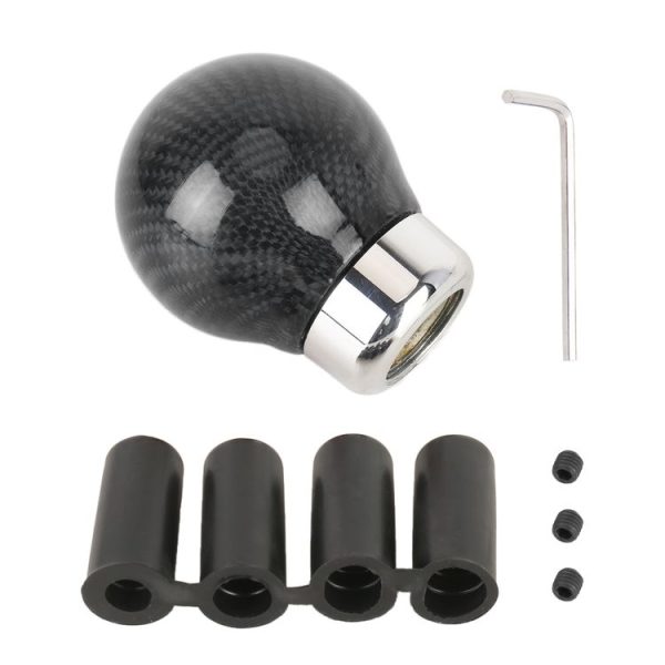 Car Carbon Fiber Pattern Gear Shift Knob Round Modified Gear Shift Head (Black) - Image 5