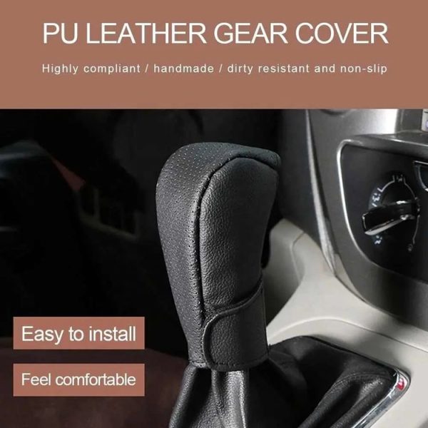 Universal Car PU Leather Gear Shift Knob Protective Cover (Black) - Image 5