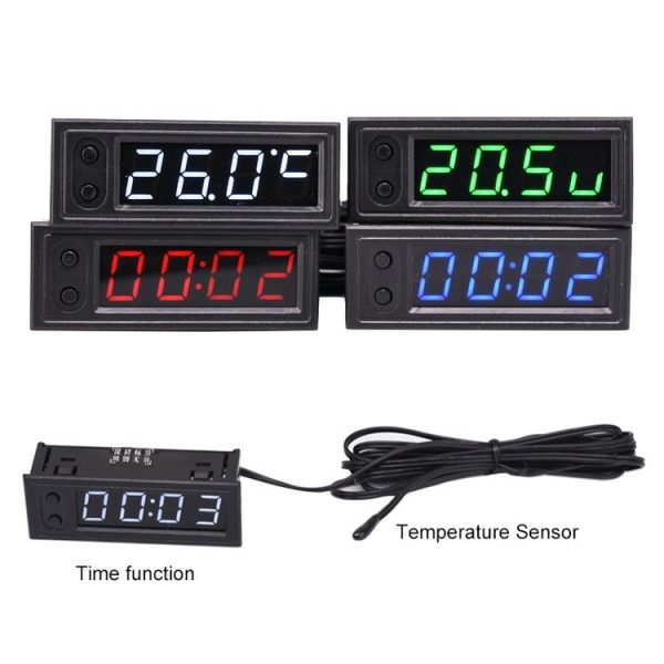 3 in 1 DC5-50V Car High-precision Electronic LED Luminous Clock + Thermometer + Voltmeter (Red) - Image 2