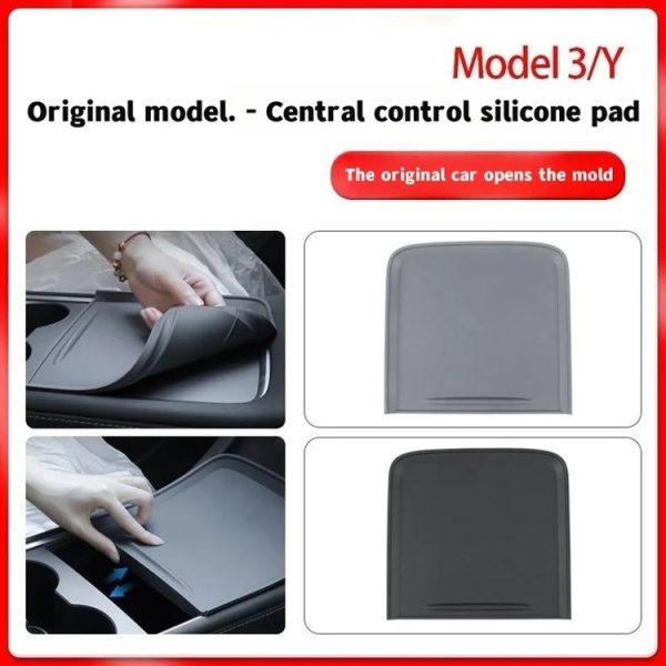 Tesla Model 3 / Y Car Center Console Silicone Anti-slip Protective Mat (Black) - Image 2