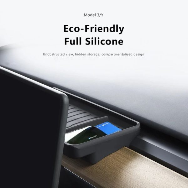 Tesla Model Y / 3 Car Central Control Screen Hidden ETC Silicone Storage Box (Black) - Image 4