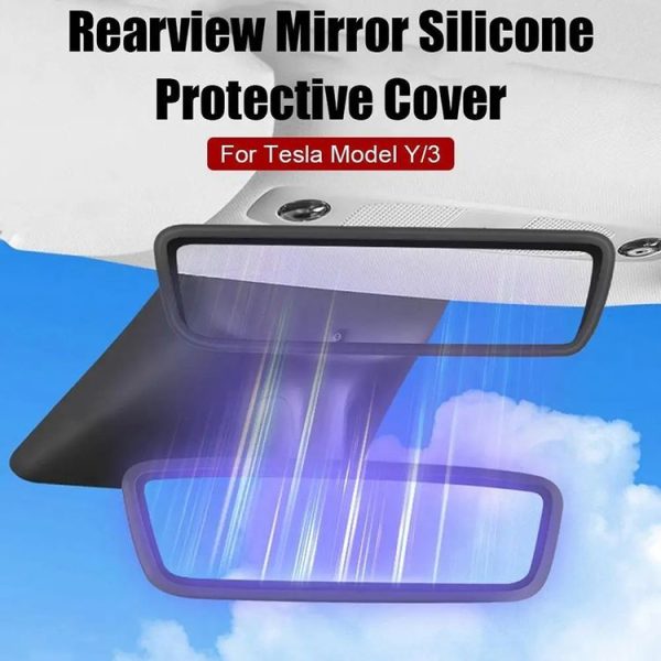 Tesla Model 3 / Y Car Interior Rearview Mirror Silicone Protective Cover (White) - Image 4