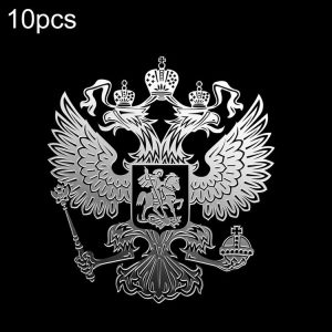 10pcs PITREW Coat of Arms of Russia Emblem Nickel Metal Car Stickers Decals (Silver)