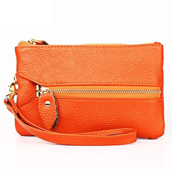 2001 Horizontal Square Litchi Texture Wallet Clutch Bag for Ladies, with Detachable Hand Strap & 6 Key Rings (Orange)