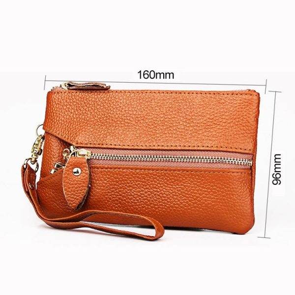 2001 Horizontal Square Litchi Texture Wallet Clutch Bag for Ladies, with Detachable Hand Strap & 6 Key Rings (Orange) - Image 3