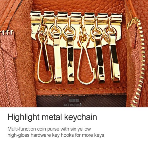 2001 Horizontal Square Litchi Texture Wallet Clutch Bag for Ladies, with Detachable Hand Strap & 6 Key Rings (Orange) - Image 4