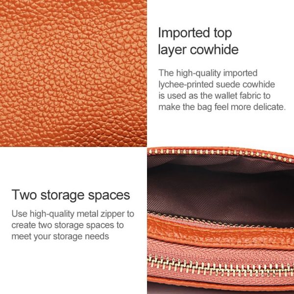2001 Horizontal Square Litchi Texture Wallet Clutch Bag for Ladies, with Detachable Hand Strap & 6 Key Rings (Orange) - Image 5