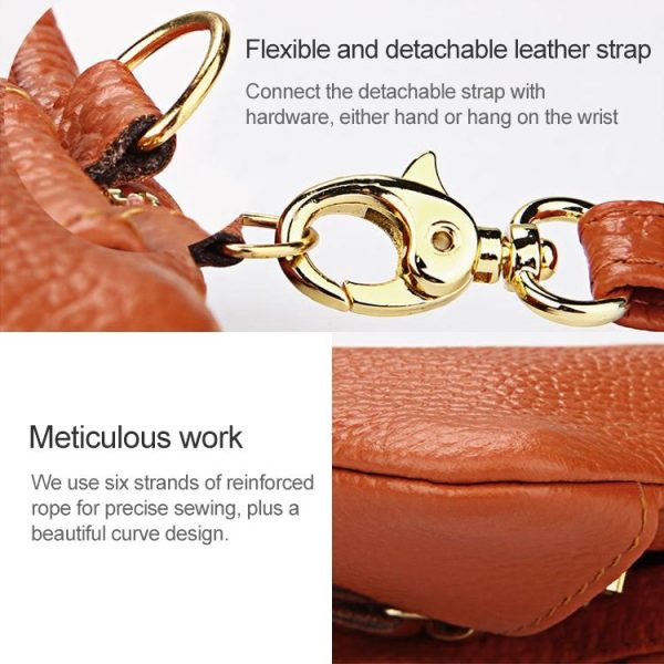 2001 Horizontal Square Litchi Texture Wallet Clutch Bag for Ladies, with Detachable Hand Strap & 6 Key Rings (Orange) - Image 6