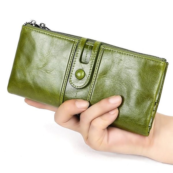 3520 Long Cowhide Leather Folding Anti-magnetic RFID Wallet for Ladies, with Card Slots (Red) - Image 10