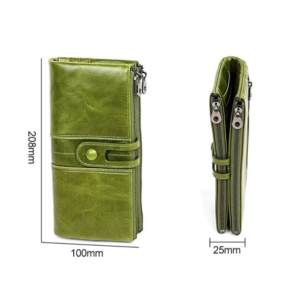 3520 Long Cowhide Leather Folding Anti-magnetic RFID Wallet for Ladies, with Card Slots (Red) - Image 4