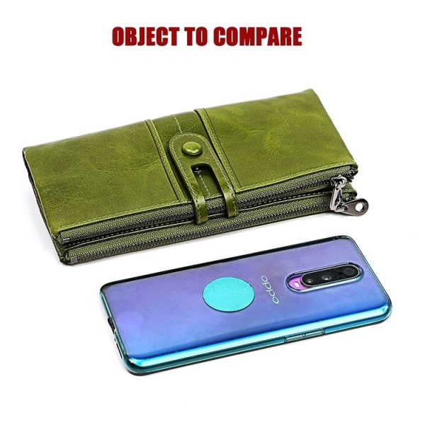 3520 Long Cowhide Leather Folding Anti-magnetic RFID Wallet for Ladies, with Card Slots (Red) - Image 6