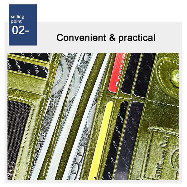 3520 Long Cowhide Leather Folding Anti-magnetic RFID Wallet for Ladies, with Card Slots (Red) - Image 8