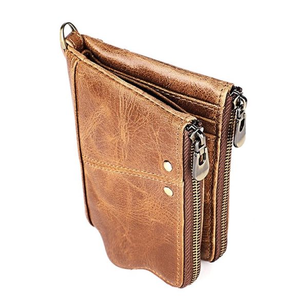 3533 Long Crazy Horse Texture Cowhide Leather Folding Anti-magnetic RFID Wallet Clutch Bag for Men, with Card Slots (Yellowish-brown) - Image 2