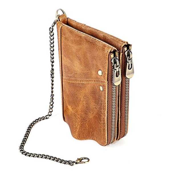 LT3533 Long Crazy Horse Texture Cowhide Leather Folding Anti-magnetic RFID Wallet Clutch Bag for Men, with Card Slots & Shoulder Strap (Yellowish-brown) - Image 2