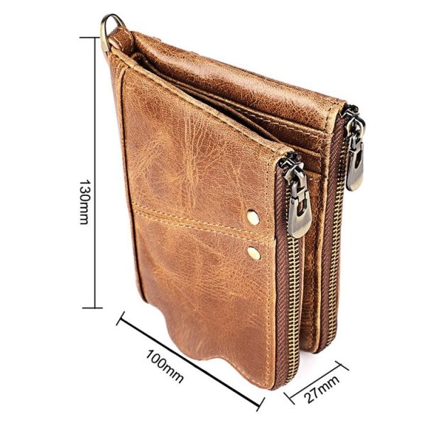LT3533 Long Crazy Horse Texture Cowhide Leather Folding Anti-magnetic RFID Wallet Clutch Bag for Men, with Card Slots & Shoulder Strap (Yellowish-brown) - Image 3