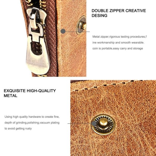 LT3533 Long Crazy Horse Texture Cowhide Leather Folding Anti-magnetic RFID Wallet Clutch Bag for Men, with Card Slots & Shoulder Strap (Yellowish-brown) - Image 7