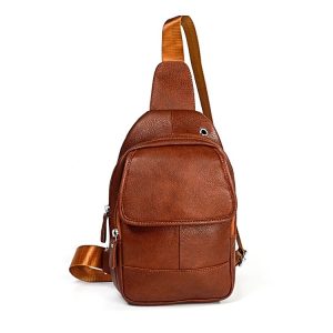 6023 Casual Litchi Texture Soft Face Full-grain Cowhide One Shoulder Crossbody Bag for Men (Brown)