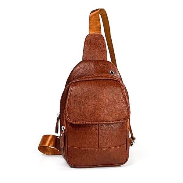 6023 Casual Litchi Texture Soft Face Full-grain Cowhide One Shoulder Crossbody Bag for Men (Brown)