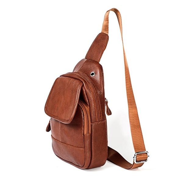 6023 Casual Litchi Texture Soft Face Full-grain Cowhide One Shoulder Crossbody Bag for Men (Brown) - Image 2
