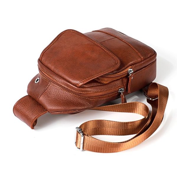 6023 Casual Litchi Texture Soft Face Full-grain Cowhide One Shoulder Crossbody Bag for Men (Brown) - Image 3