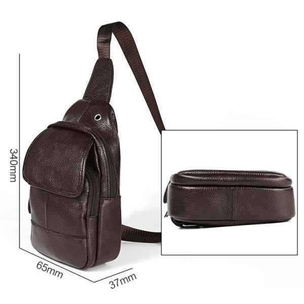 6023 Casual Litchi Texture Soft Face Full-grain Cowhide One Shoulder Crossbody Bag for Men (Brown) - Image 4
