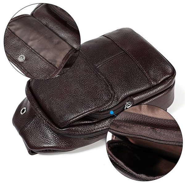 6023 Casual Litchi Texture Soft Face Full-grain Cowhide One Shoulder Crossbody Bag for Men (Brown) - Image 5