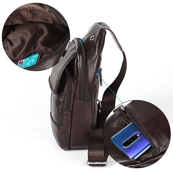 6023 Casual Litchi Texture Soft Face Full-grain Cowhide One Shoulder Crossbody Bag for Men (Brown) - Image 6