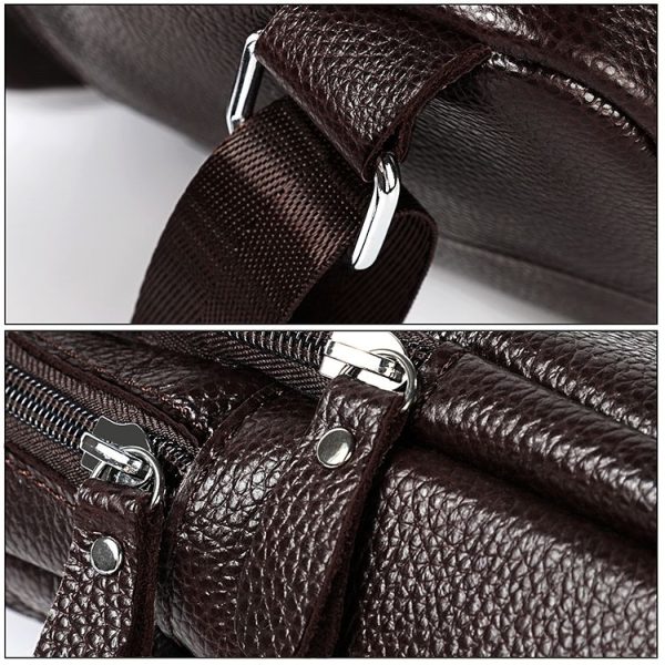 6023 Casual Litchi Texture Soft Face Full-grain Cowhide One Shoulder Crossbody Bag for Men (Brown) - Image 7