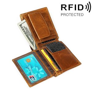 8020 Horizontal Retro Crazy Horse Texture Leather Anti-magnetic RFID Wallet Clutch Bag for Men, with Card Slots (Brown)