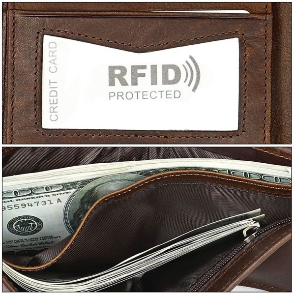 8020 Horizontal Retro Crazy Horse Texture Leather Anti-magnetic RFID Wallet Clutch Bag for Men, with Card Slots (Brown) - Image 10