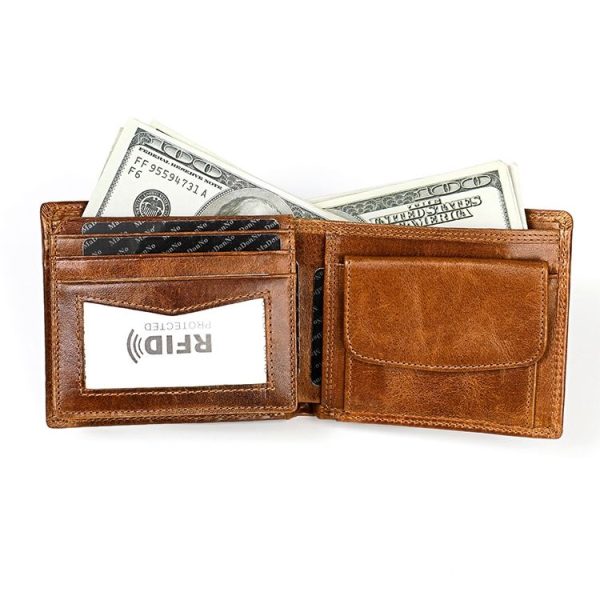 8020 Horizontal Retro Crazy Horse Texture Leather Anti-magnetic RFID Wallet Clutch Bag for Men, with Card Slots (Brown) - Image 2