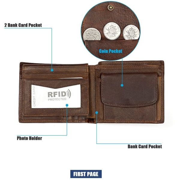8020 Horizontal Retro Crazy Horse Texture Leather Anti-magnetic RFID Wallet Clutch Bag for Men, with Card Slots (Brown) - Image 5