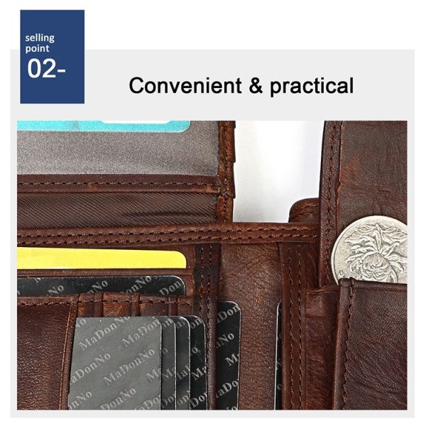 8020 Horizontal Retro Crazy Horse Texture Leather Anti-magnetic RFID Wallet Clutch Bag for Men, with Card Slots (Brown) - Image 9