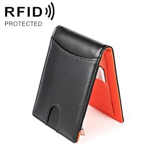 9606 Cowhide Leather Anti-magnetic RFID Multiple Card Slots Wallet for Men, with Zipper Bag (Black)
