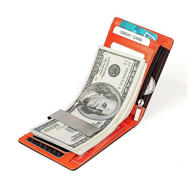 9606 Cowhide Leather Anti-magnetic RFID Multiple Card Slots Wallet for Men, with Zipper Bag (Black) - Image 4