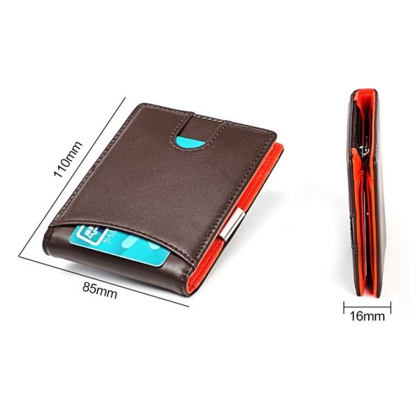 9606 Cowhide Leather Anti-magnetic RFID Multiple Card Slots Wallet for Men, with Zipper Bag (Black) - Image 5