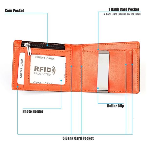 9606 Cowhide Leather Anti-magnetic RFID Multiple Card Slots Wallet for Men, with Zipper Bag (Black) - Image 6