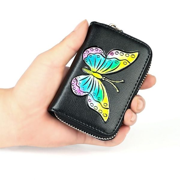 KB152 Butterfly Pattern Zipper Cowhide Leather Organ Shape Multiple Card Slots Anti-magnetic RFID Wallet for Ladies (Colour) - Image 10