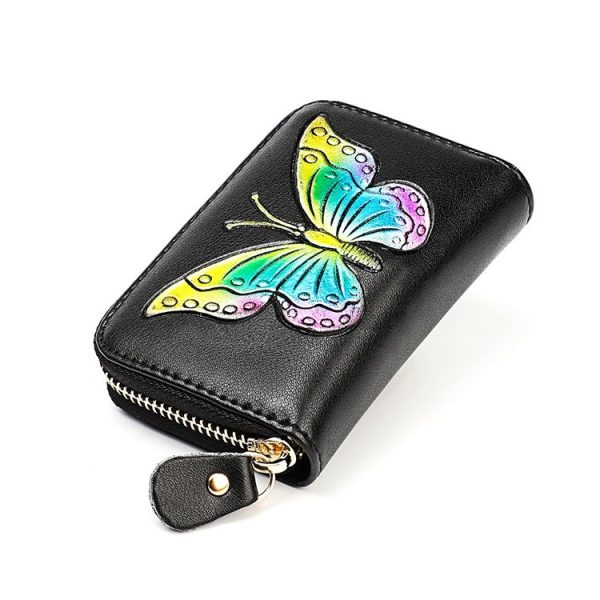 KB152 Butterfly Pattern Zipper Cowhide Leather Organ Shape Multiple Card Slots Anti-magnetic RFID Wallet for Ladies (Colour) - Image 2