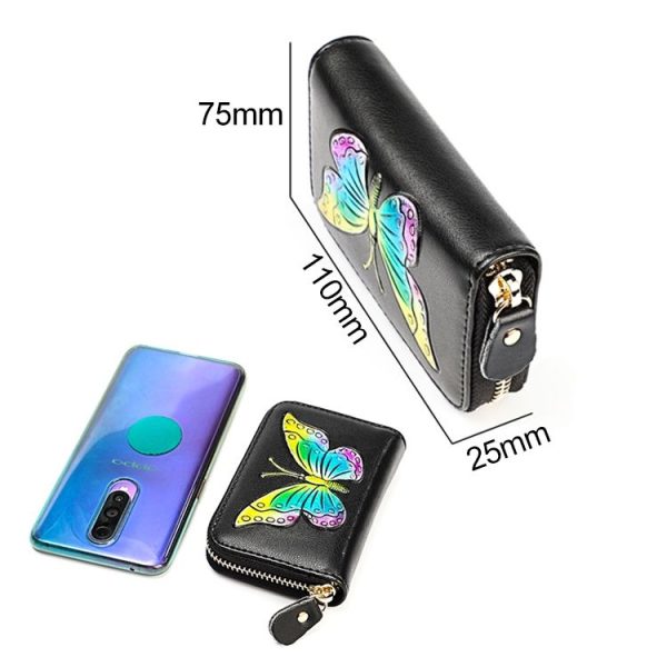 KB152 Butterfly Pattern Zipper Cowhide Leather Organ Shape Multiple Card Slots Anti-magnetic RFID Wallet for Ladies (Colour) - Image 5