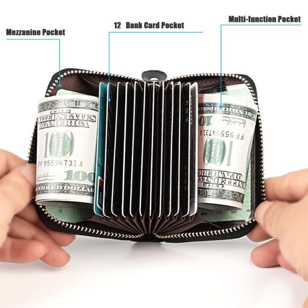 KB152 Butterfly Pattern Zipper Cowhide Leather Organ Shape Multiple Card Slots Anti-magnetic RFID Wallet for Ladies (Colour) - Image 6