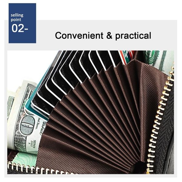 KB152 Butterfly Pattern Zipper Cowhide Leather Organ Shape Multiple Card Slots Anti-magnetic RFID Wallet for Ladies (Colour) - Image 9