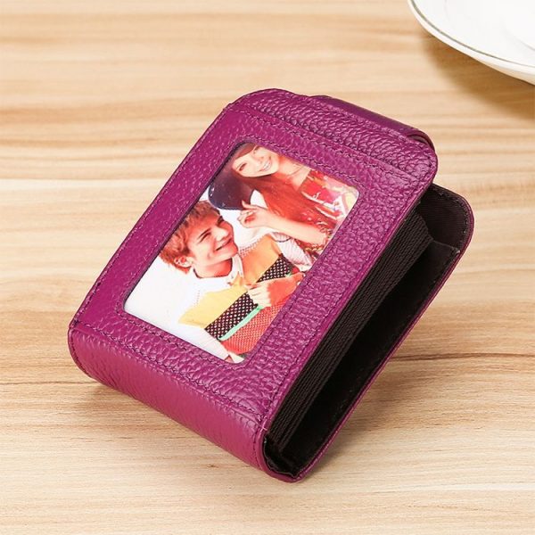 KB189 Vertical Cowhide Leather Organ Shape Multiple Card Slots Anti-magnetic RFID Wallet for Ladies, with Transparent Window (Purple) - Image 2
