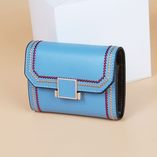 KB190 Cover Type Snap Button Cowhide Leather Organ Shape Multiple Card Slots Anti-magnetic RFID Wallet for Ladies (Lake Blue) - Image 2