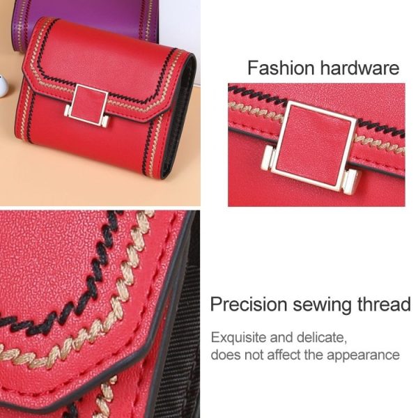 KB190 Cover Type Snap Button Cowhide Leather Organ Shape Multiple Card Slots Anti-magnetic RFID Wallet for Ladies (Lake Blue) - Image 5