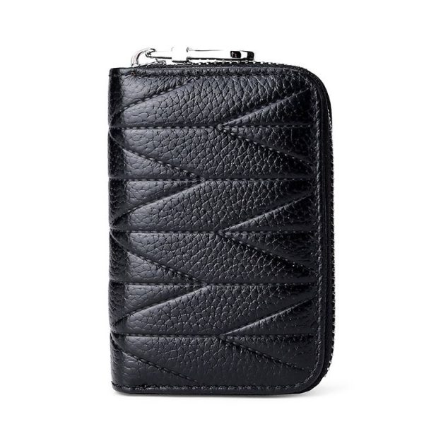 KB191 Zipper Cowhide Leather Organ Shape Multiple Card Slots Anti-magnetic RFID Wallet Clutch Bag for Ladies (Black) - Image 2