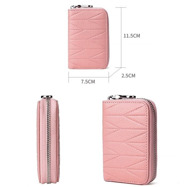 KB191 Zipper Cowhide Leather Organ Shape Multiple Card Slots Anti-magnetic RFID Wallet Clutch Bag for Ladies (Black) - Image 3