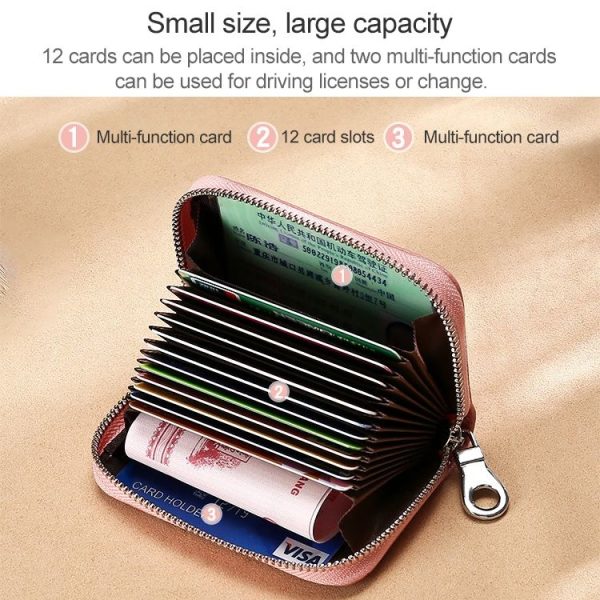 KB191 Zipper Cowhide Leather Organ Shape Multiple Card Slots Anti-magnetic RFID Wallet Clutch Bag for Ladies (Black) - Image 6